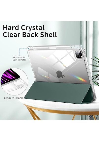 Apple Uyumlu iPad Pro 12.9 3./4./5./6. Nesil Kılıf Kalem Bölmeli Akrilik Şeffaf Ayrılabilir Case 2018-2022 Kılıf