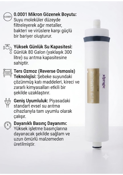 Alkalix 5'li Su Arıtma Filtre Seti Universal - Tüm Tezgah Altı Cihazlarla Uyumlu - Bağlantı Dirsekleri  Membran Dahil -