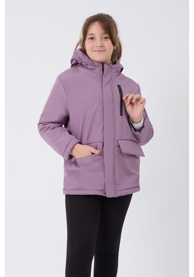 Kız Çocuk Kürklü Su Ve Rüzgar Geçirmez Kapüşonlu 3 Cep Kışlık Mont & Kaban & Parka-69 Lila