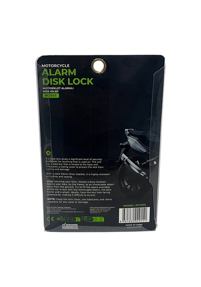 Automarkt Pc1505 Alarmlı Motosiklet, Bisiklet, Scooter, Bebek Arabası Disk Kilidi