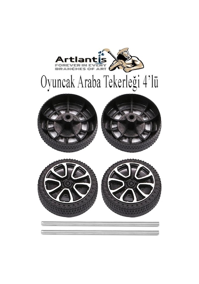 Oyuncak Araba Tekerleği Seti 4 Lü 1 Paket Plastik Tekerlek Deney İçin 2 Adet Metal Şaft Proje Deney Seti