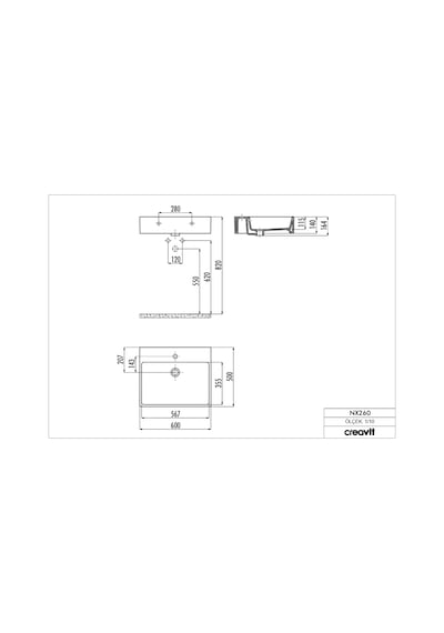 Creavit N x 260 Setüstü 50 x 60 Düz Kare Lavabo