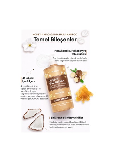 Canlandırıcı Saç Bakım Seti Kundal Honey & Macadamia Nature Shampoo+treatment-amber Vanilla Edition