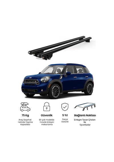 Kanca Mini Countryman 2014 Ve Sonrası Uyumlu Siyah Kilitli Ara Atkı 110cm Port Bagaj Tavan Barı