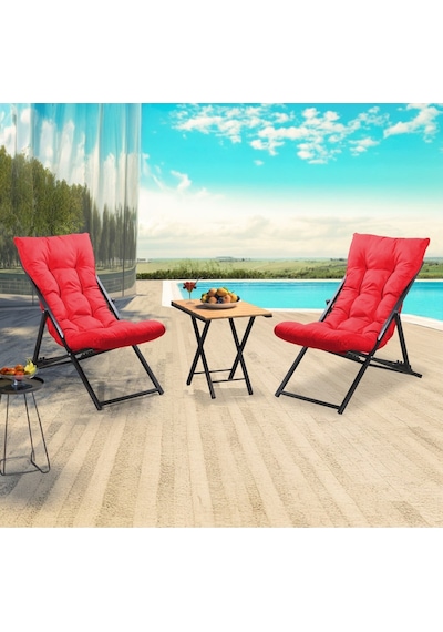Retodesign 2 Li Sehpalı Metal Kırmızı Şezlong Takımı