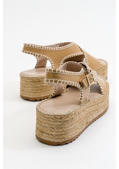 Luvishoes Bellezza Koyu Bej Cilt Hakiki Deri Kadın Sandalet Koyu Bej