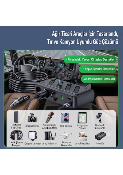 Araç Oto Çakmak Çoklayıcı Çoğaltıcı Soketi Usb Çakmaklık 187w Maks
