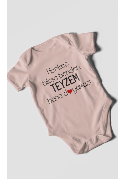 Herkes Bıksa Benden Teyzem Bana Doyamaz Baskılı Bebek Zıbını Çıtçıtlı Body %100 Pamuk Kısa Kol Pastel Pembe