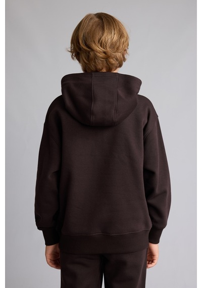 Defacto Regular Fit Kapüşonlu Baskılı Kanguru Cepli Kalın Kumaş Sweatshirt Erkek Çocuk H9682a826wnbn338 Kahve-bn338