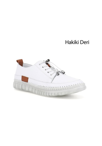 Diğer Kadın Beyaz Bağcıklı Hakiki Deri Sneaker Ddza80742321 Beyaz