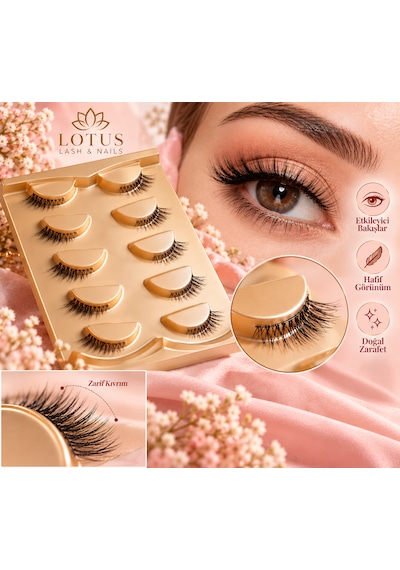 Gold Beauty 5 Çift Yarım Boy Kedi Gözü Efektli Doğal İpek Takma Kirpik Seti