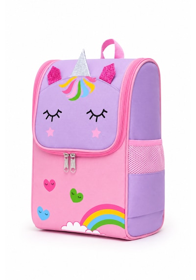 Quovo Unicorn Tarzı Özel Tasarım Anaokulu Su Geçirmez Ortopedık Anaokulu Çantası Kreş Çantası 4-7yaş Pembe