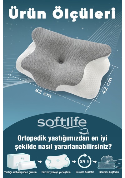 Nova Visco Yastık Ortopedik Boyun Destekli Memory Foam Ergonomik Yastık Gri Viskon Kılıf 62x42 Gri-beyaz