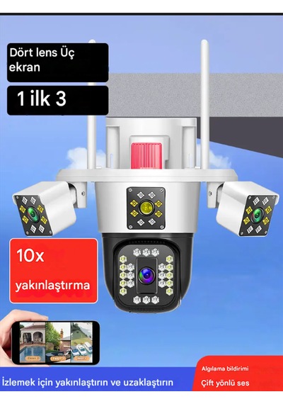 360 Derece 10x Zoom 3 Ekranlı Hd Gece Görüş Kamerası Dış Mekan