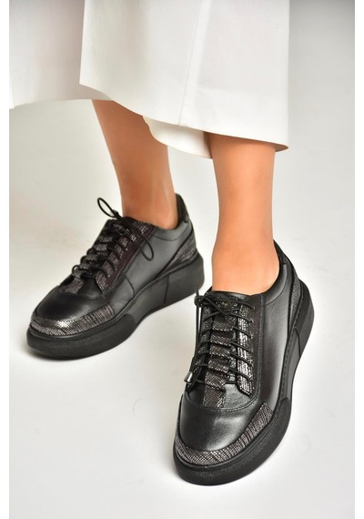 Fox Shoes U540702103 Siyah Hakiki Deri Spor Ayakkabı Sneakers Siyah-hakiki Deri Siyah
