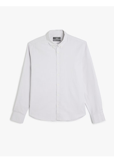Koton Pamuklu Düğmeli Yaka Slim Fit Uzun Kollu Gömlek Gri 5wam60051hw Gri