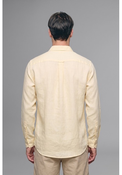 Defacto %100 Keten Regular Fit Polo Yaka Basic Uzun Kollu Gömlek C1825ax26smyl521 Sarı-yl521