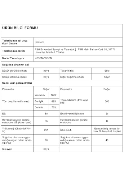 Siemens iQ300 KG56NVWD0N 500 L No-Frost Buzdolabı