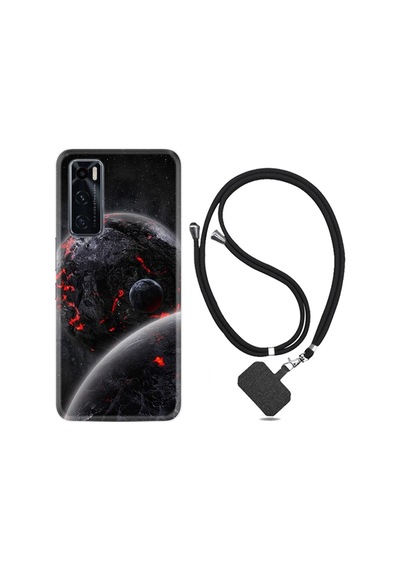 Vivo Y70 Kılıf Resimli Desenli Silikon Boyun Askılı Kara Dünya 1902