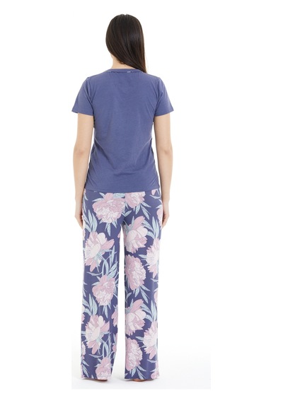 Lılac Kadın Çiçek Desenli %100 Viscon Pijama Takımı Mor Mor