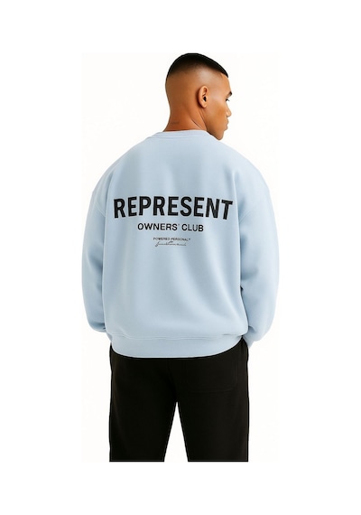 Benroma 3 İplik Penye Represent Baskılı Unisex Sweatshırt Bebe Mavisi