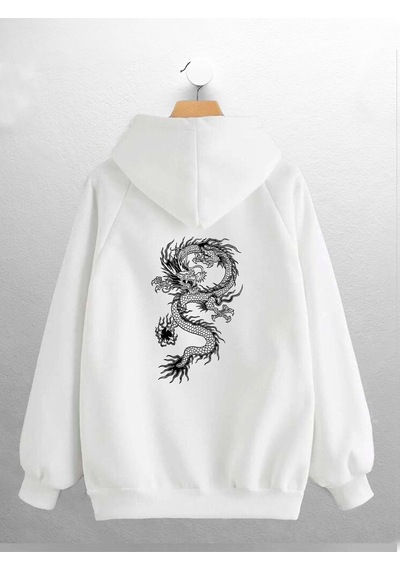 Macklin Unisex Kadın Erkek Ejderha Baskılı Sweatshirt Beyaz Mck0805 Beyaz