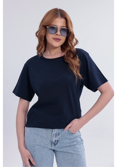 Myrab Denim Kadın Lacivert Basic Tişört Regular Fit Bisiklet Yaka %100 Pamuk 30/1 Süprem Kumaş Günlük T-shirt