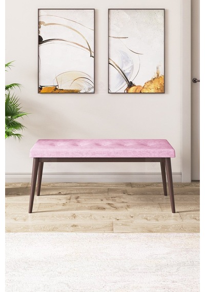 Canisa Concept Zen Serisi 80x132 Mdf Açılabilir Barok Ahşap Desen Masa Takımı 4 Pembe Sandalye Ve 1 Bench Masa Barok Sandalyeler Pembe