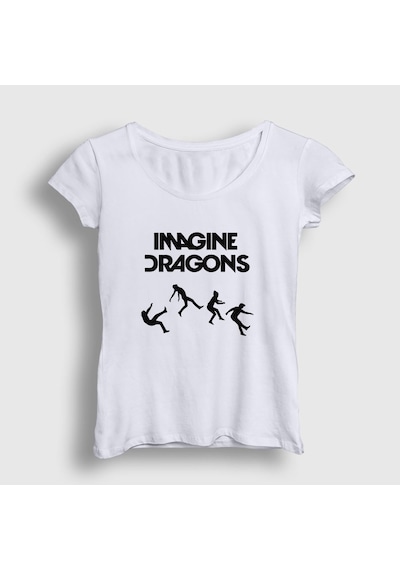 Presmono Kadın World Imagine Dragons T-shirt Beyaz