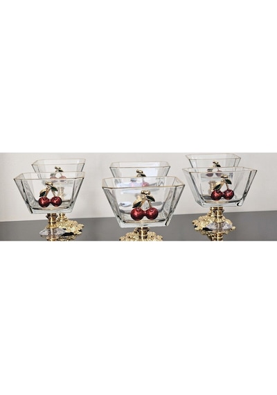Atabey Home Collection 6'li Kirazli Döküm Ayakli Magnolia Dondurmalik & Kase & Sunumluk Cup