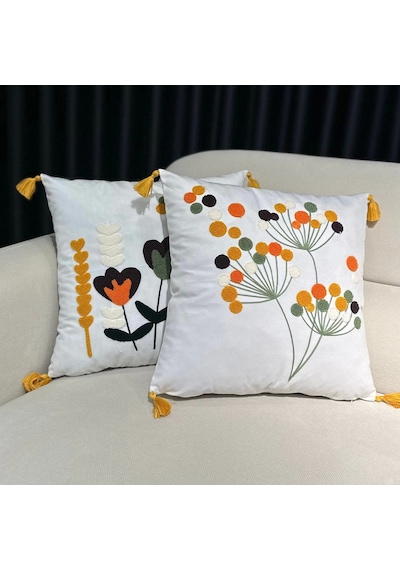 Nivemeshome Çiçekli Nakışlı Kırlent Kılıfı 45x45 Beyaz