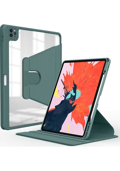 İpad Pro 11 2021 3.nesil A2377-a2459-a2301-a2460 Uyumlu 360 Dönebilen Standlı Nayn Tablet Kılıfı - Koyu Yeşil - T19647