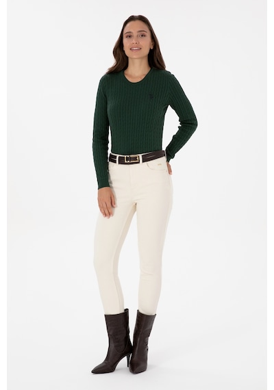 U.S. Polo Assn. Kadın Koyu Yeşil Bisiklet Yaka Basic Kazak 50313626-VR079