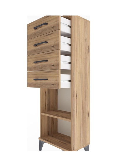Arges Dolap Tek Raflı 4 Çekmeceli 44x30x134 Çam-çam Çam