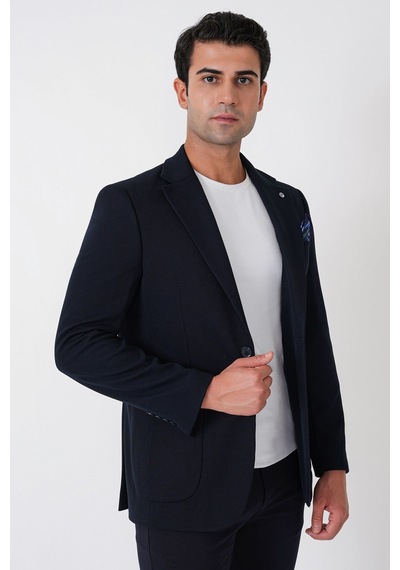 Slim Fit Torba Cepli Esnek Yünlü Lacivert Ceket C 745