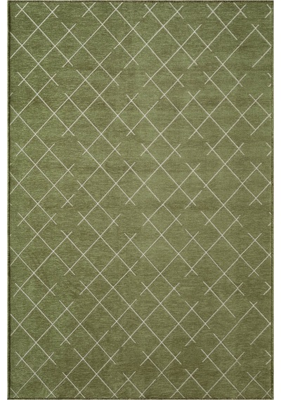 Malta Mlt01y Yeşil Dekoratif Şönil Kilim Geometrik Desen Yıkanabilir Yumuşak Kaymaz Taban Halı Yesıl