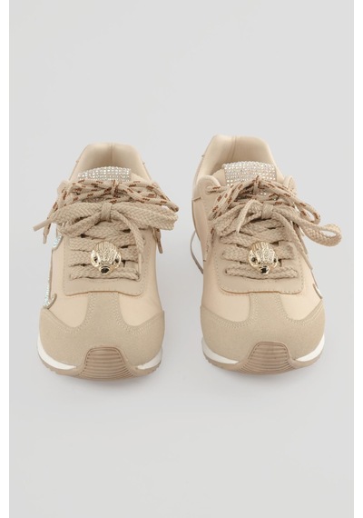 Mubiano Kadın Anorak Sneaker Süet Detaylı Kuş Aksesuarlı Bağcıklı Spor Ayakkabı Aquila Bej Bej