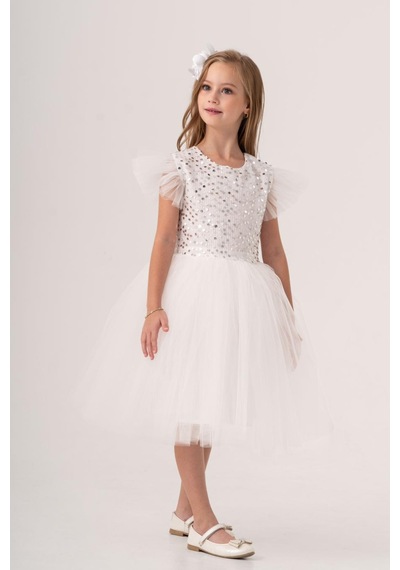 Mnk Baby & Kids Tüllü Kız Çocuk Kpl Elbise Mnk0526 Beyaz