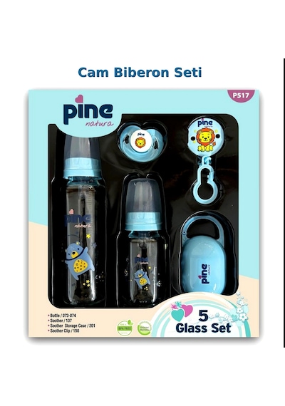 Pine Natura Biberon Seti Cam - Mavi