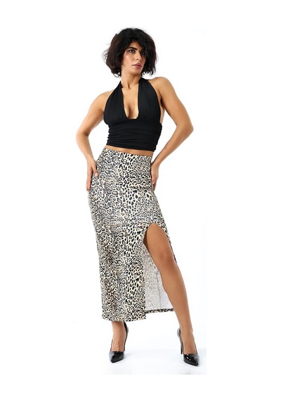 Gugus Kadın Derin Yırtmaçlı Dijital Baskılı Etek Maxi Boy 92 Cm Win-leopar