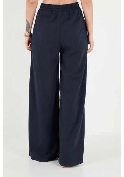 Lela Pamuklu Relaxed Fit Yüksek Bel Geniş Paça Pantolon Bayan Pantolon 668yp5559 Lacivert