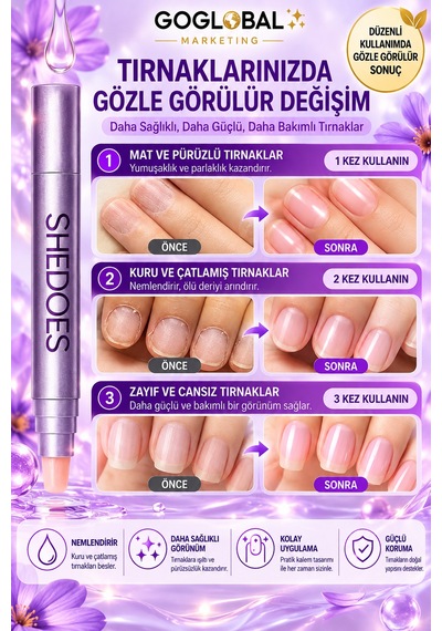 Goglobal 2'li Tırnak Bakım Yağı Kalemi 3'ü 1 Arada Tırnak Ve Tırnak Eti Bakımı, Nemlendirici Besleyici Kalem Avantajlı 2 Adet