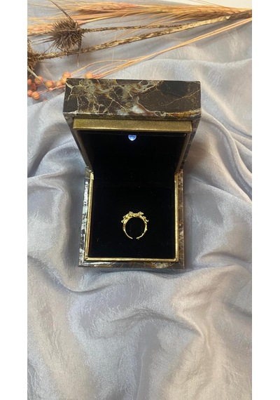Kelebek Detaylı Pembe Silver Ve Zirkon Taşlı Çelik Gold Tasarım Ayarlamalı Yüzük Gold - Gümüş