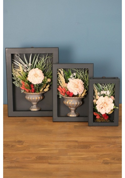Yapay Çiçek Deposu Dekoratif Çiçekli Çerçeve Tablo 3lü Set Kod:108