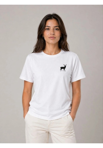 Novalisse Kadın Minimal Geyik Logolu Tişört Bisiklet Yaka Kısa Kol Yazlık T-shirt - Beyaz Çoklu Renk Novalisse Kadın Minimal Geyik Logolu Tişört Bisiklet Yaka Kısa Kol Yazlık T-shirt - Beyaz Çoklu Renk
