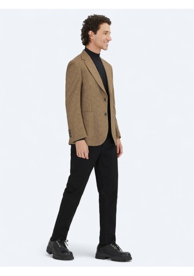Kip Kahverengi Baskılı Modern Fit Örme Ceket Kahverengi