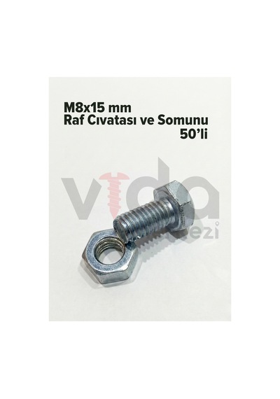 Raf Cıvatası Ve Somunu M8x15 Mm 50'li 1