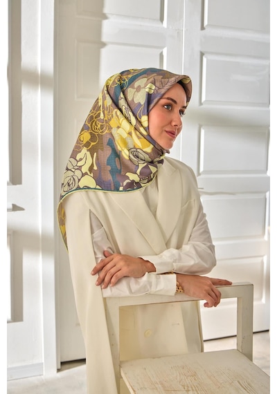 Silk Home Twill İpek Eşarp 11483-03 Sütlü Kahve, Asit, Mor, Fildişi, Petrol Mavisi