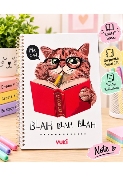 A5 Spiralli Defter 48 Yaprak Çizgili Simli Şeffaf Kapaklı Kedi Desenli Not Defteri Karışık/çok Renkli