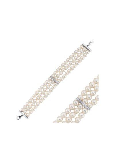 6,5 Mm Choker Zirkon Taşlı Doğal İnci Bileklik Gold Sarı Altın